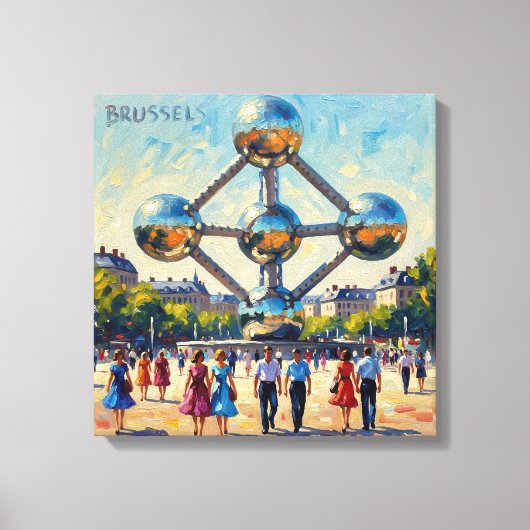 Brussel Atomium Iconisch Monument Uitgerekte Canva Canvas Afdruk (Voorkant)
