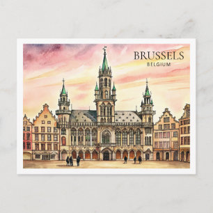 Brussel België Aquarel Grote Markt Feestdagenkaart