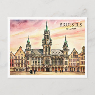 Brussel België Aquarel Grote Markt Feestdagenkaart