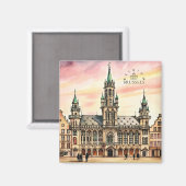 Brussel België Aquarel Grote Markt Magneet (Voorkant / Achterkant)