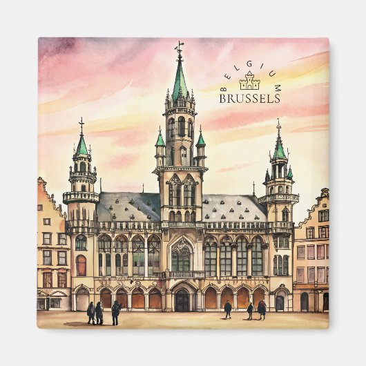 Brussel België Aquarel Grote Markt Magneet (Voorkant)