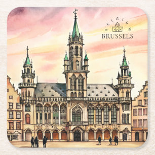 Brussel België Aquarel Grote Paleis Kartonnen Onderzetters