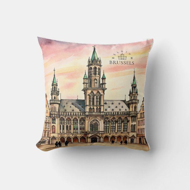 Brussel België Aquarel Grote Paleis Kussen (Voorkant)