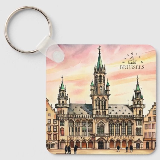 Brussel België Aquarel Grote Paleis Sleutelhanger (Voorkant)