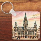 Brussel België Aquarel Grote Paleis Sleutelhanger (Voorkant)