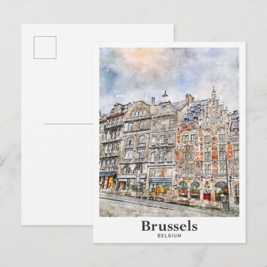Brussel België Art Travel Waterverf Hand getekend Briefkaart (Voorkant / Achterkant)