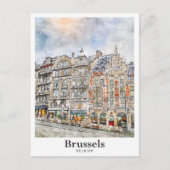 Brussel België Art Travel Waterverf Hand getekend Briefkaart (Voorkant)