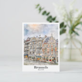 Brussel België Art Travel Waterverf Hand getekend Briefkaart (Staand voorkant)