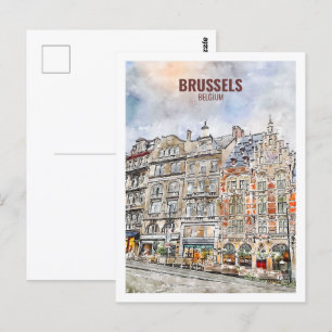 Brussel België Beroemde Reis Waterverf Briefkaart