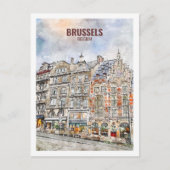 Brussel België Beroemde Reis Waterverf Briefkaart (Voorkant)