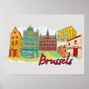 Brussel, België beroemde stad Poster