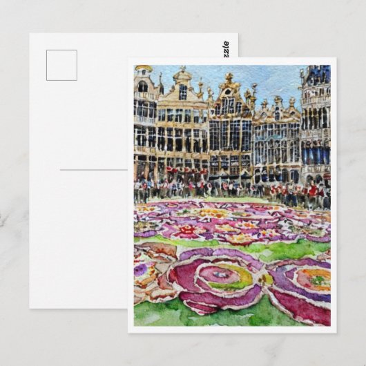 Brussel België Bloemtapijt Waterverf Schilderij Briefkaart (Voorkant / Achterkant)