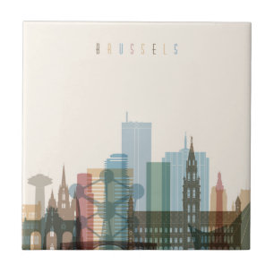 Brussel, België   City Skyline Tegeltje