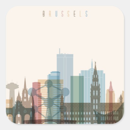 Brussel, België | City Skyline Vierkante Sticker (Voorkant)