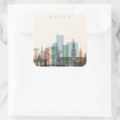 Brussel, België | City Skyline Vierkante Sticker (Tas)