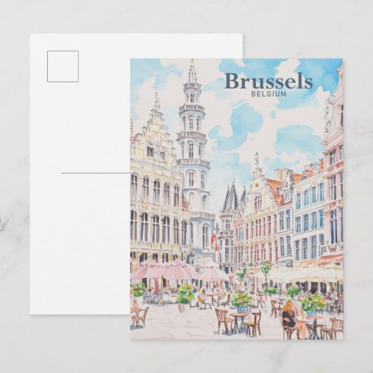 Brussel België Gouache Schilderillustratie Reizen Briefkaart (Voorkant / Achterkant)