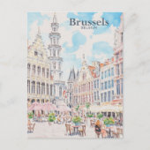 Brussel België Gouache Schilderillustratie Reizen Briefkaart (Voorkant)