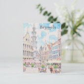 Brussel België Gouache Schilderillustratie Reizen Briefkaart (Staand voorkant)