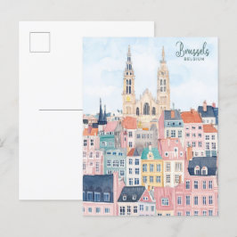 Brussel België Gouache Schilderillustratie Reizen Briefkaart