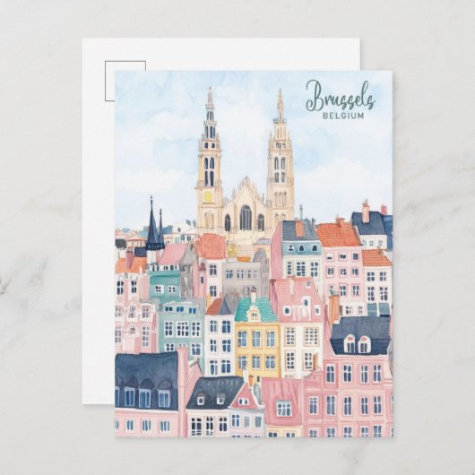 Brussel België Gouache Schilderillustratie Reizen Briefkaart (Voorkant / Achterkant)