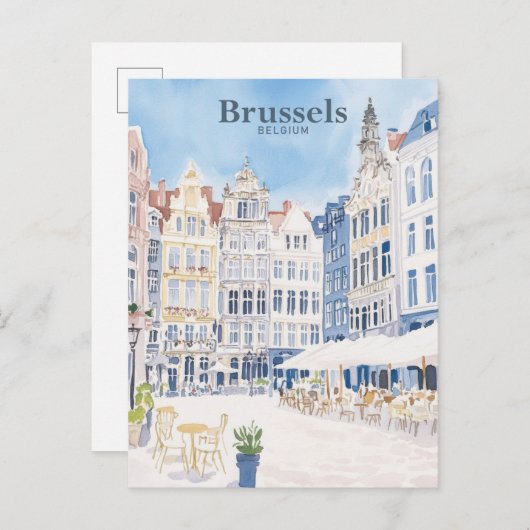 Brussel België Gouache Schilderillustratie Reizen Briefkaart (Voorkant / Achterkant)