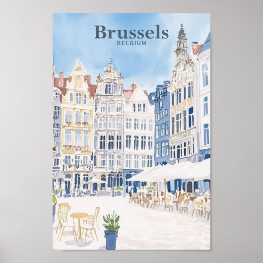 Brussel België Gouache Schilderillustratie Reizen Poster (Voorkant)