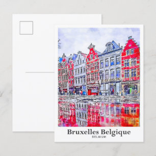 Brussel België Reis Waterverf Briefkaart