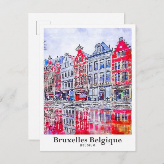 Brussel België Reis Waterverf Briefkaart (Voorkant / Achterkant)