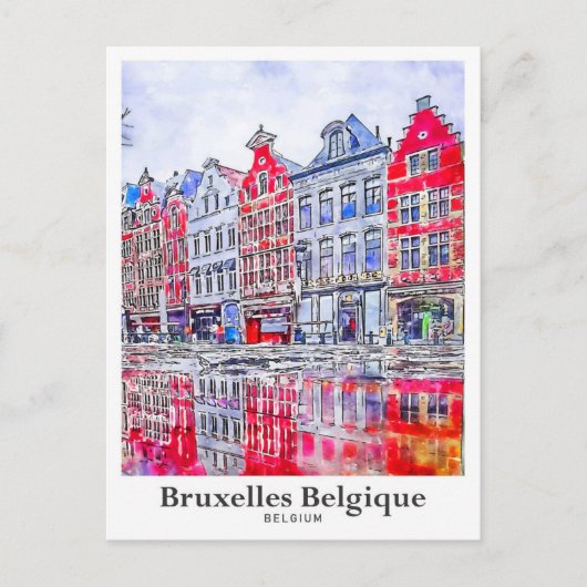 Brussel België Reis Waterverf Briefkaart (Voorkant)