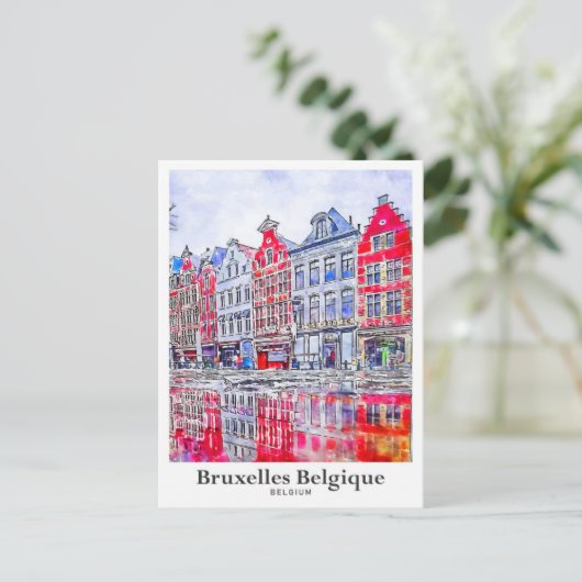 Brussel België Reis Waterverf Briefkaart (Staand voorkant)