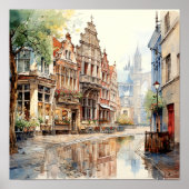 Brussel België Reizen Waterverf Kunst Print (Voorkant)