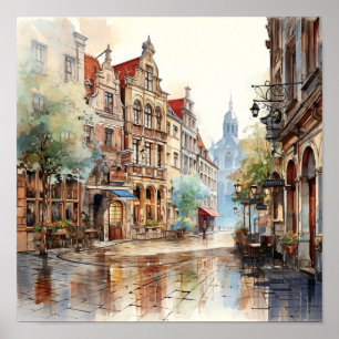 Brussel België Reizen Waterverf Kunst Print