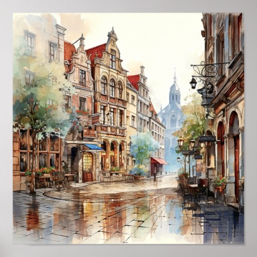 Brussel België Reizen Waterverf Kunst Print (Voorkant)