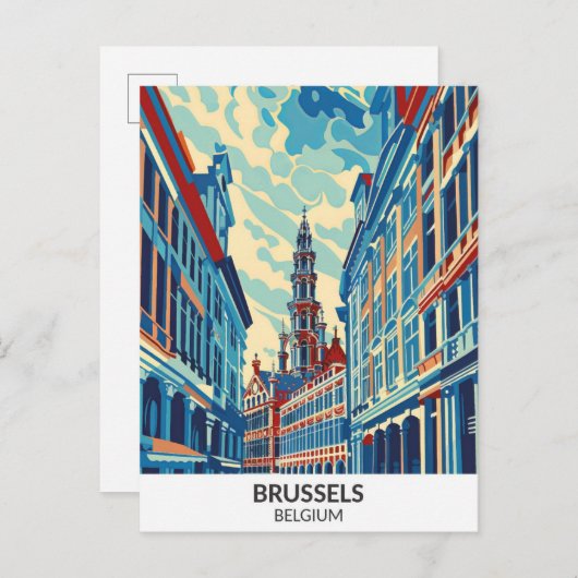 Brussel België Retro Kunstwerk Reizen Briefkaart (Voorkant / Achterkant)
