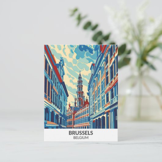 Brussel België Retro Kunstwerk Reizen Briefkaart (Staand voorkant)