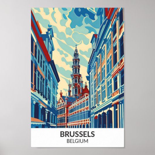 Brussel België Retro Kunstwerk Reizen Poster (Voorkant)