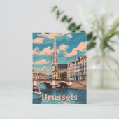 Brussel België Retro Reisillustratie Briefkaart (Staand voorkant)