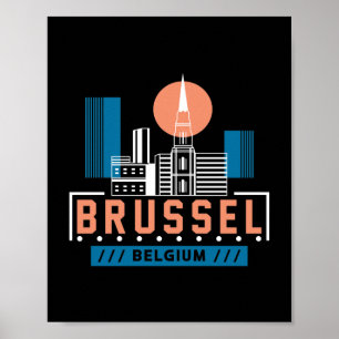 Brussel België Silhouette Grafisch Moderne Stad Poster