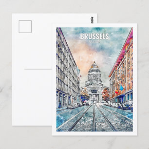 Brussel België Travel Place Waterverf Briefkaart