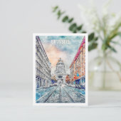 Brussel België Travel Place Waterverf Briefkaart (Staand voorkant)
