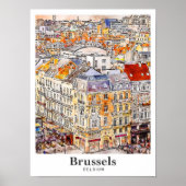 Brussel België Travel Waterverf Hand getekend Poster (Voorkant)