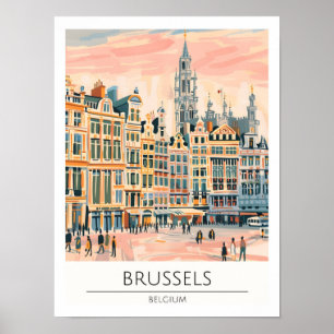 Brussel België Vintage Kunst Illustratie Reizen Poster