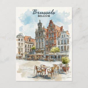 Brussel België –  Waterverf Cityscape Briefkaart
