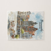 Brussel België –  Waterverf Cityscape Legpuzzel (Horizontaal)