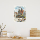 Brussel België –  Waterverf Cityscape Poster (Keuken)