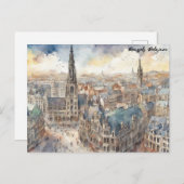 Brussel België Waterverf schilderij Panorama Uitzi Briefkaart (Voorkant / Achterkant)