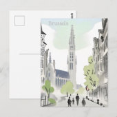 Brussel, België waterverfschilderij Briefkaart (Voorkant / Achterkant)