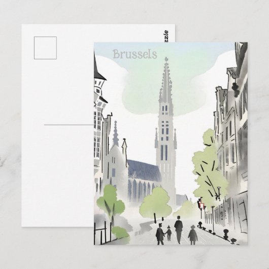 Brussel, België waterverfschilderij Briefkaart (Voorkant / Achterkant)