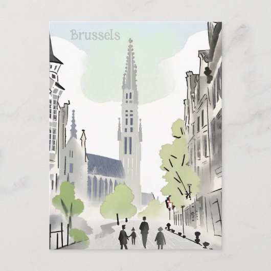 Brussel, België waterverfschilderij Briefkaart (Voorkant)