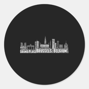 Brussel België Word Skyline Cityscape Ronde Sticker